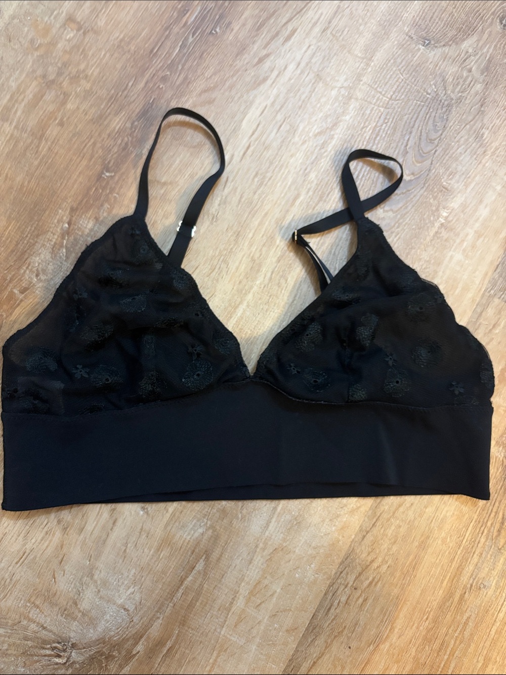 Aerie Sheer Black Lace Mesh Embroidered Bralette Women’s Size M